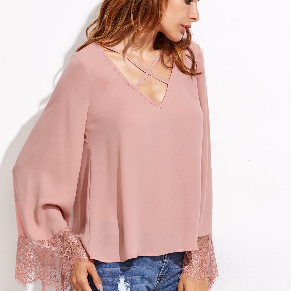 Crisscross V-Neckline Blause - Picture 5 of 5